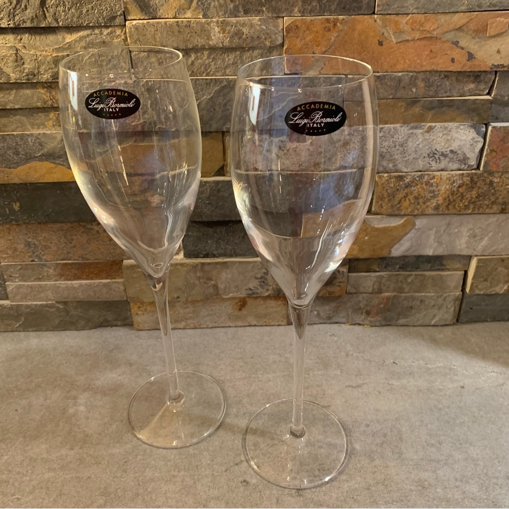 Vintage Crystal Champagne Flutes Glasses 8” T Italian Luigi Bormioli Light Music